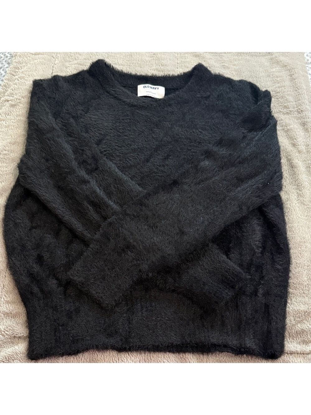 Old Navy Black Fuzzy Crewneck Sweater